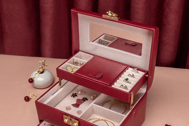 Wine-Red-Pu-Leather-2-Tier-Large-Jewelry-Box-With-Mirror